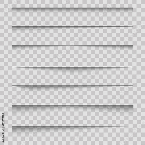 Realistic paper divider shadow effects on transparent background. Vector.