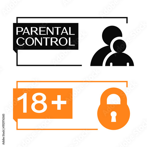 Parental control banners with parent, child and padlock icon