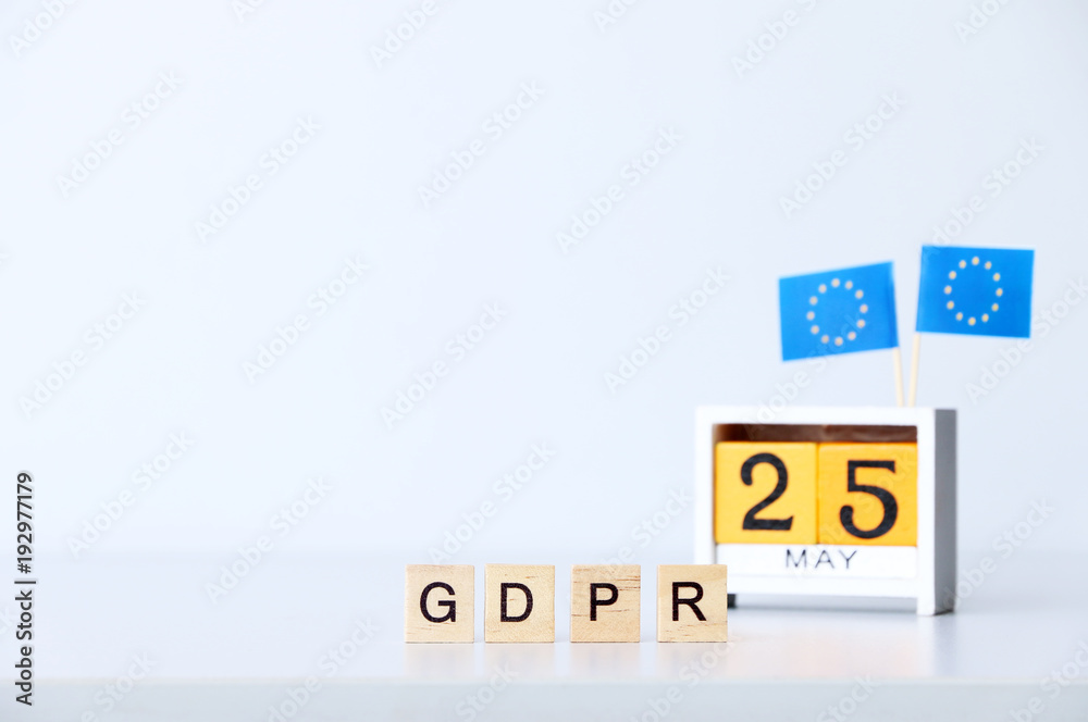 General Data Protection Regulation (GDPR) text and EU flag calendar may 25 General Data Protection Regulation (GDPR) text and EU flag calendar may 25