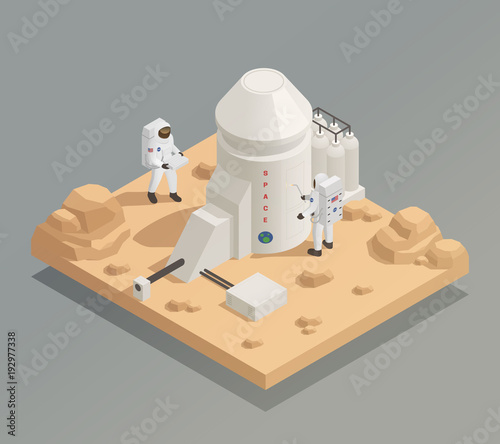 Fototapeta Naklejka Na Ścianę i Meble -  Astronauts On Planet Isometric Composition 