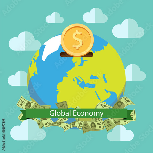 Global economy world savings vector illustration design. Global investment. Web banner, business presentation, advertising material.