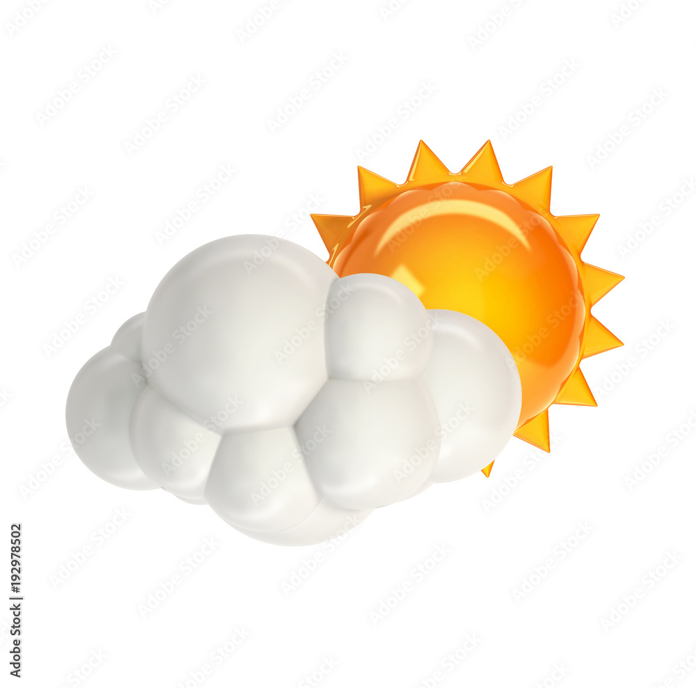 Weather Icon, Sun with Cloud. 3d rendering isolated on white background Weather Icon, Sun with Cloud. 3d rendering isolated on white background
