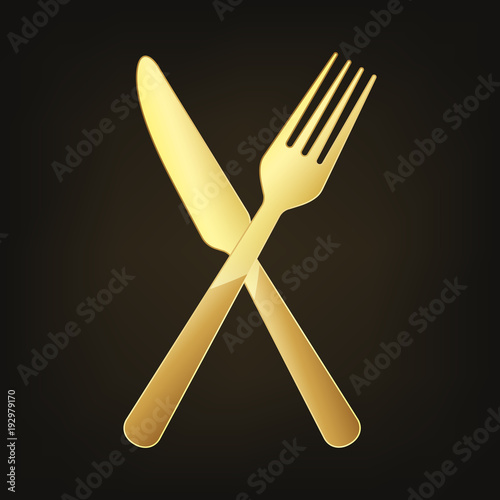 Gold restaurant symbol. Vector illustration