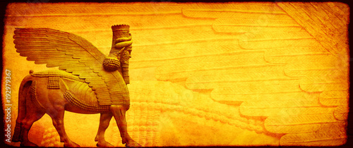 Obraz na płótnie Grunge background with paper texture and lamassu