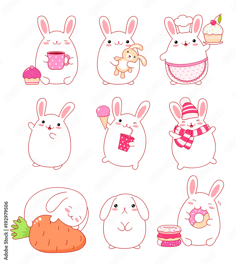 Obraz premium Collection of cute rabbits