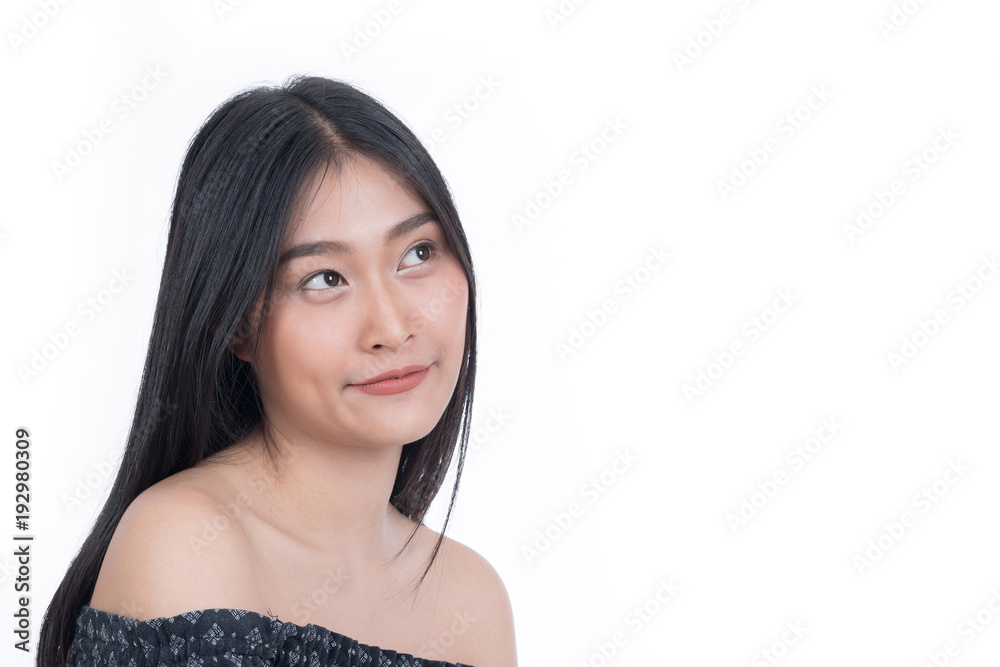 Portrait of Young woman smiling face isolated on white background. Portrait of Young woman smiling face isolated on white background.