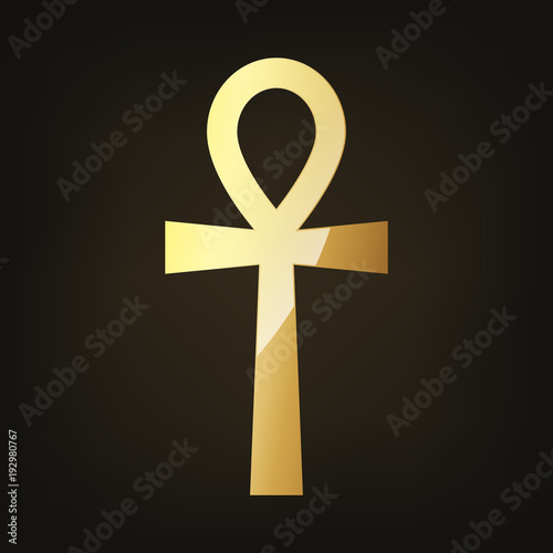 Golden ankh egyptian cross. Vector illustration.