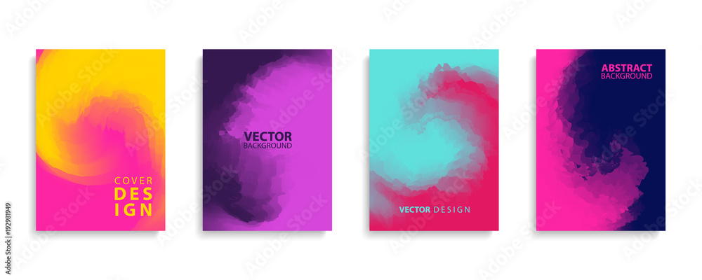 Covers design set with modern abstract swirl color gradient patterns. Templates collection for brochures, posters, banners and cards. Vector illustration.