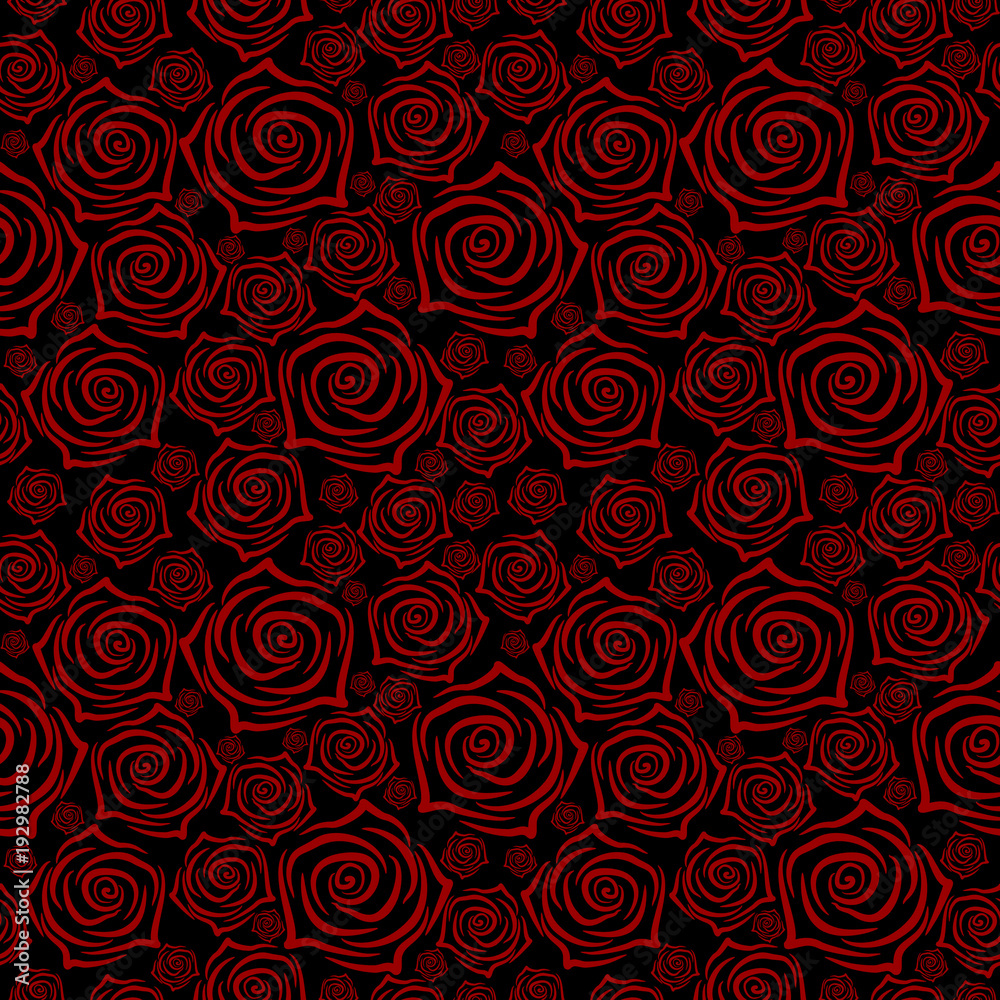 Beautiful seamless pattern with red roses on black background. illustration. Beautiful seamless pattern with red roses on black background. illustration.