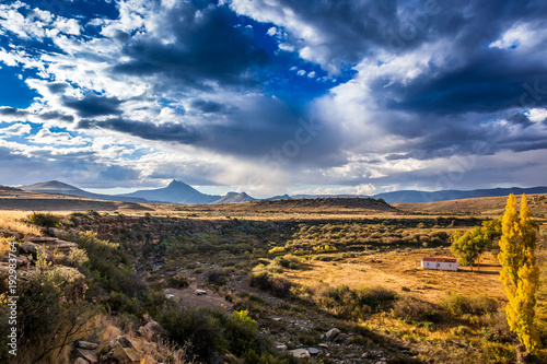A typical Karoo landscape. Hills, mountains and wide open spaces. Eastern Cape, South Africa.