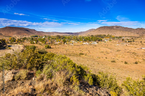 The landscape and the town of Nieu Bethesda which is nestled in the mountains of the eastern cape, South Africa.