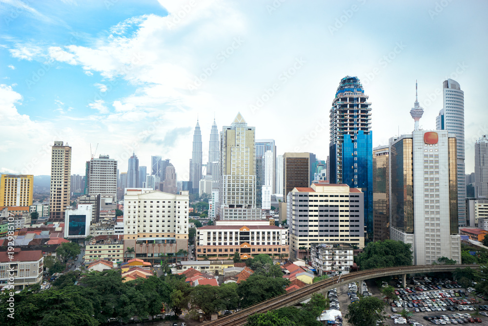 Obraz premium Asian megapolis. Beautiful city view with skyscrapers and roads.