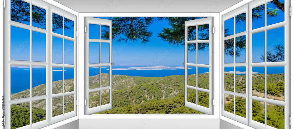 Fototapeta krajobraz przyrody z widokiem przez okno