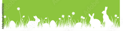 Easter Banner Meadow Green bunnies eggs 