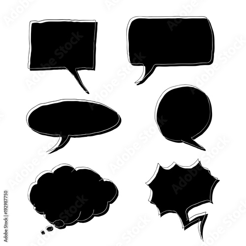 Vector Set of Black Doodle Comics Speech Bubbles. Comix Balloons.