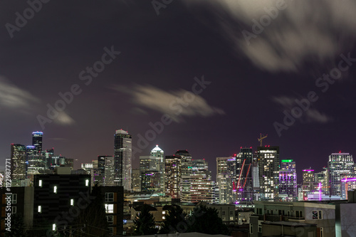 Beautiful night photo of Seattle, WA city skyline