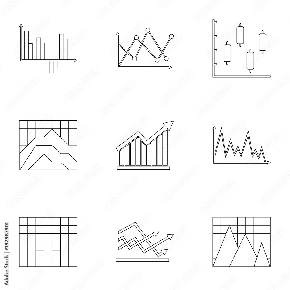 Business stand icons set. Outline set of 9 business stand vector icons for web isolated on white background