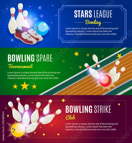 Isometric Colorful Bowling Horizontal Banners