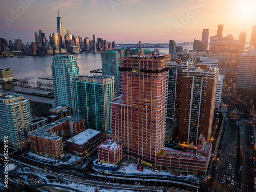 Aerial of Hoboken and Jersey City NJ