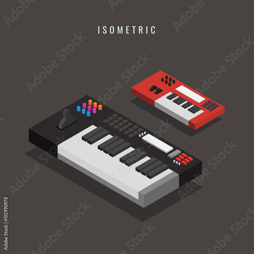 isometric. electronic keyboard. Musical Equipment. 3D. vector illustration. on gray background