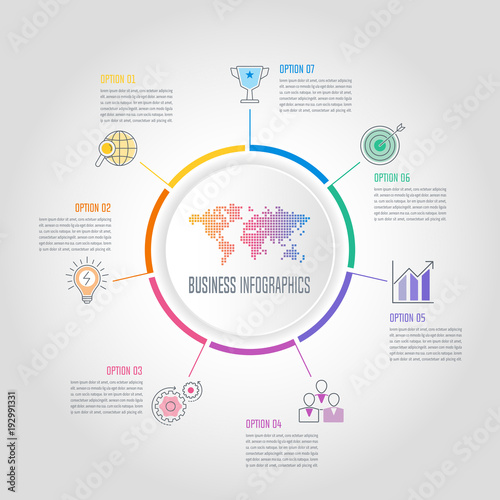 infographic design business concept with 7 options, parts or processes.