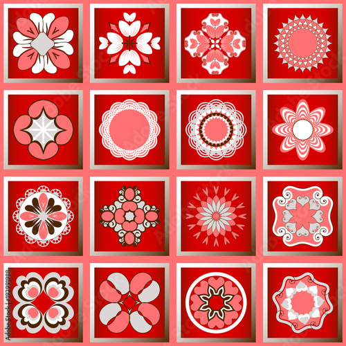 Set of vector design elements. Decorative flowers, abstract logo icons