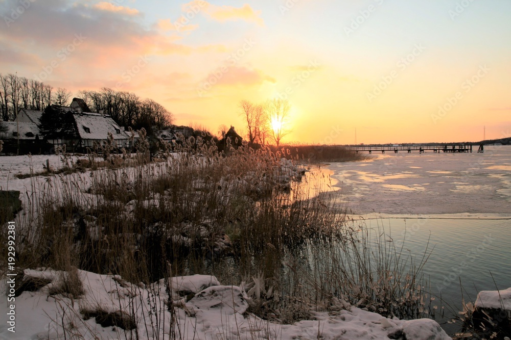 beautiful winter wonderland in the historical village Sieseby