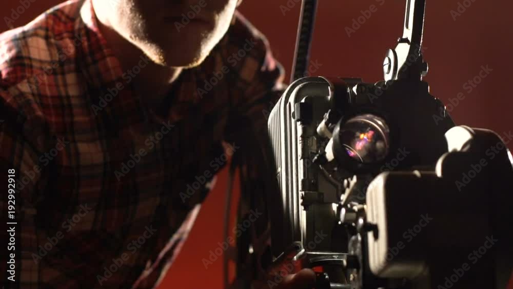 Man's face on a red background