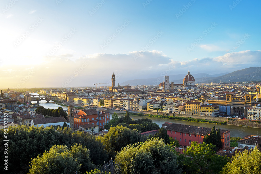 Panoramic view of Florence before sunset in the autumn.