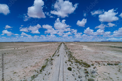 Railroad tracks on the Altiplano of Bolivia