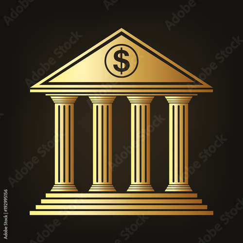 Gold building of the bank icon. Vector illustration. © chekman