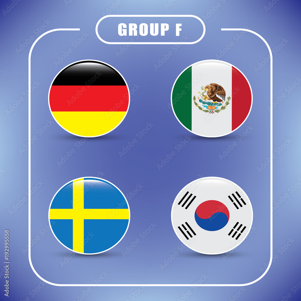 Football. Championship. Vector flags. Russia. Group F.