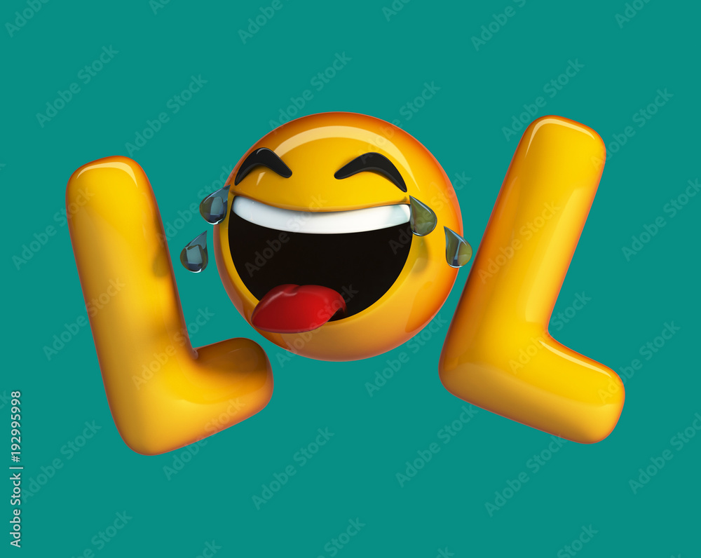 Wall murals LOL emoji. Internet slang Acronym with Laughing Emoticon. 3d  rendering isolated. - Nikkel-Art.com