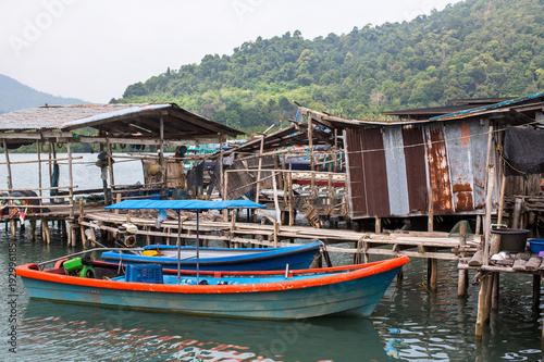 Houses on stilts and pier in the fishing village on Ko Chang island, Thailand. © De Visu