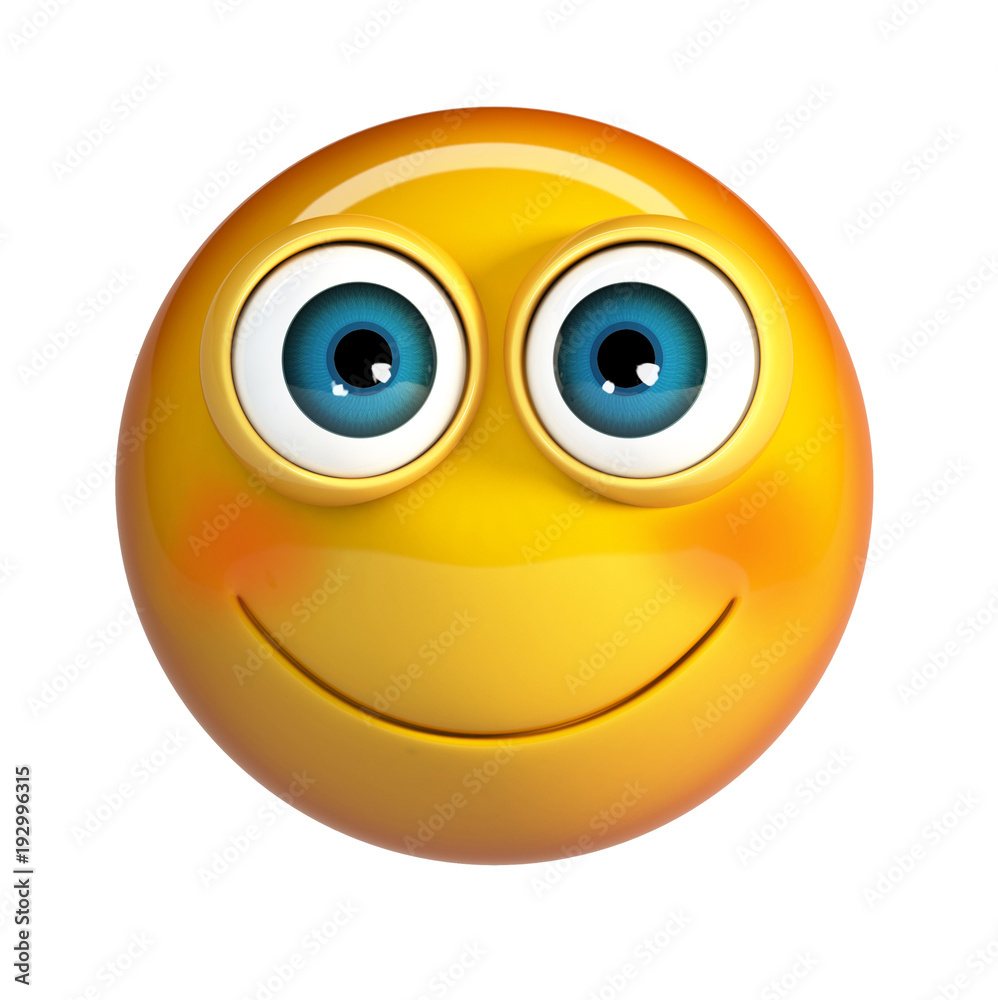 Blushing Emoji. Excited Emoticon becoming red in the face . 3d Rendering isolated on white background