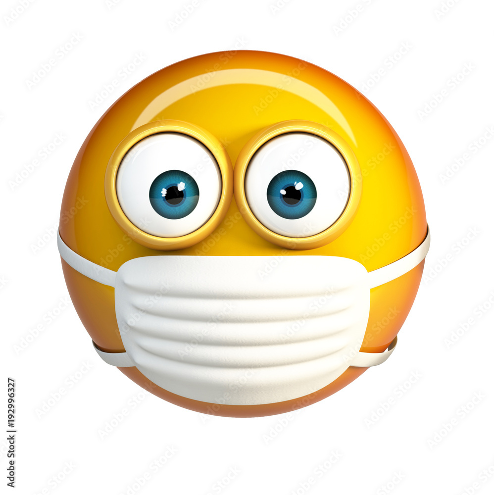 hoog pad speelplaats Emoji with Hygienic Mask. Surgical Mask Face Emoticon. 3d rendering  isolated on white background. Stock Illustration | Adobe Stock