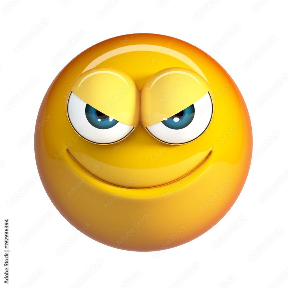 Evil emoji, Badness emoticon. 3d rendering isolated on white background Evil emoji, Badness emoticon. 3d rendering isolated on white background