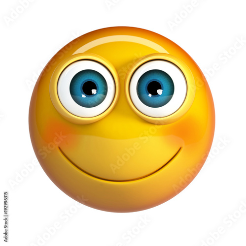 Blushing Emoji. Excited Emoticon becoming red in the face . 3d Rendering isolated on white background