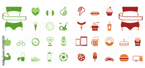 Fitness vs. Fast Food - Iconset (Grün/ Rot)