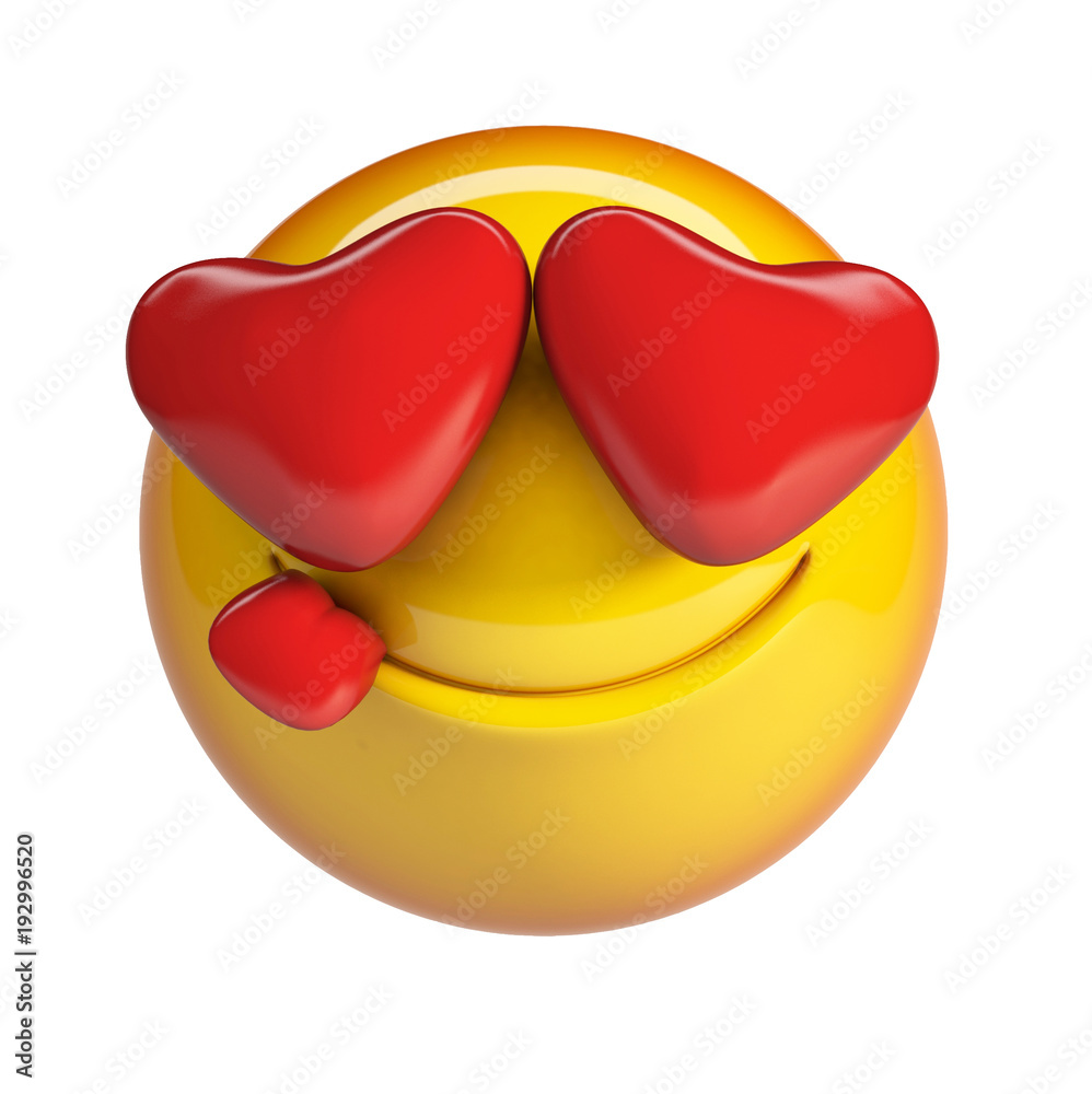 Falling in love emoji, heart shaped eyes emoticon with tongue. 3d ...
