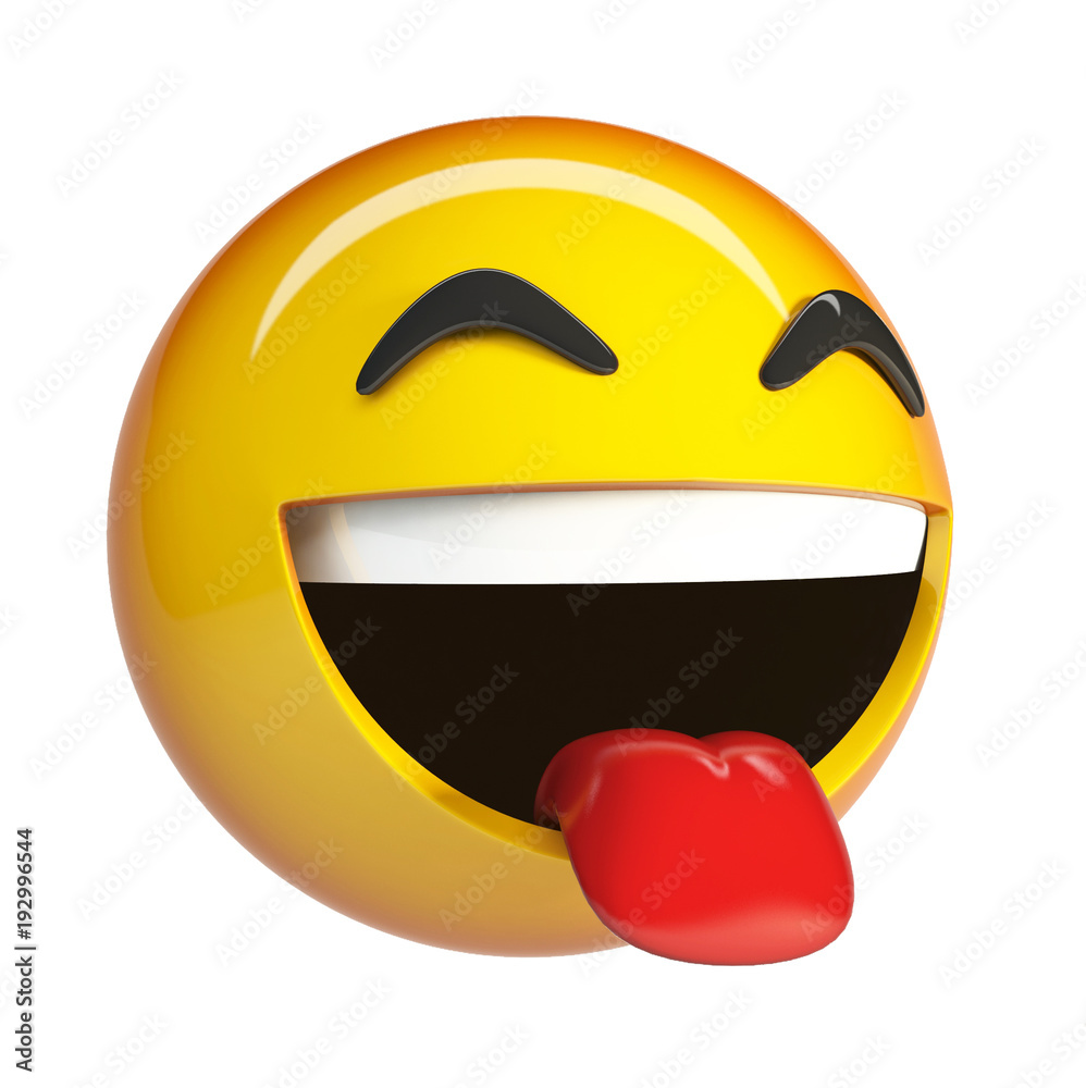 LoL Emoji, laughing face emoticon with sticking tongue out. 3d