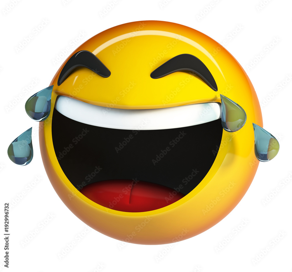 LoL Emoji, laughing face emoticon with sticking tongue and tears of joy. 3d  rendering isolated on white background ilustração do Stock | Adobe Stock