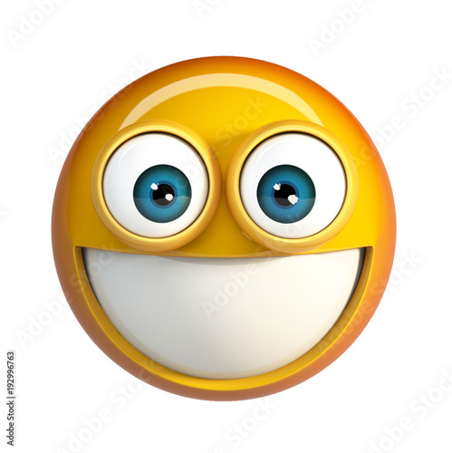 Smiling emoji. 3d rendering emoticon with teeth isolated on white background