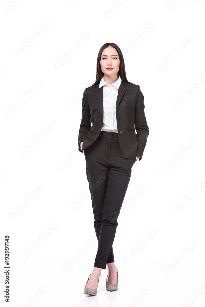 beautiful asian businesswoman in suit isolated on white beautiful asian businesswoman in suit isolated on white