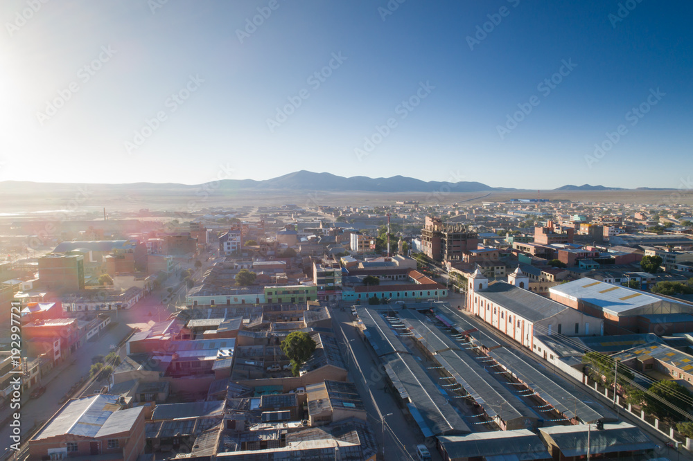 Fototapeta premium Aerial view of Uyuni in Potosi Department of Bolivia