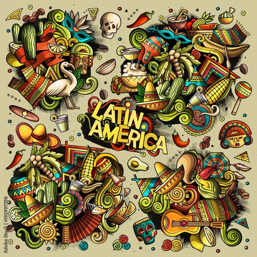 Fototapeta premium Vector set of Latin America combinations of objects and elements