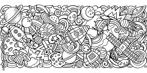 Cartoon vector doodles Cosmic horizontal stripe illustration