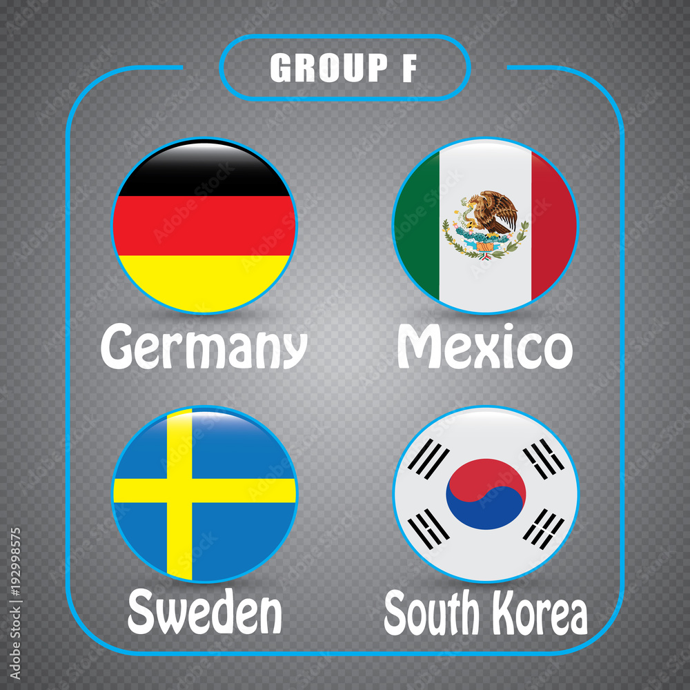 Football. Championship. Vector flags. Russia. Group F. Football. Championship. Vector flags. Russia. Group F.