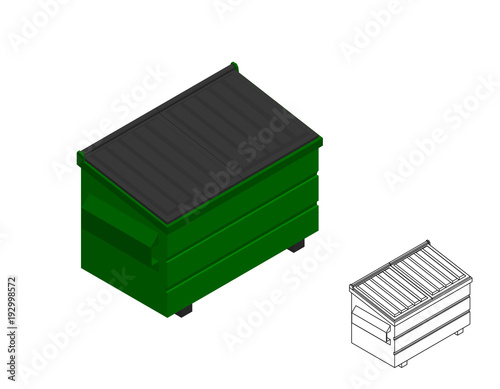 Recycling dumpster. Isolated on white background. 3d Vector illustration. Isometric projection.