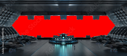 Fototapeta Naklejka Na Ścianę i Meble -  Llanding strip spaceship interior isolated on red background 3D rendering